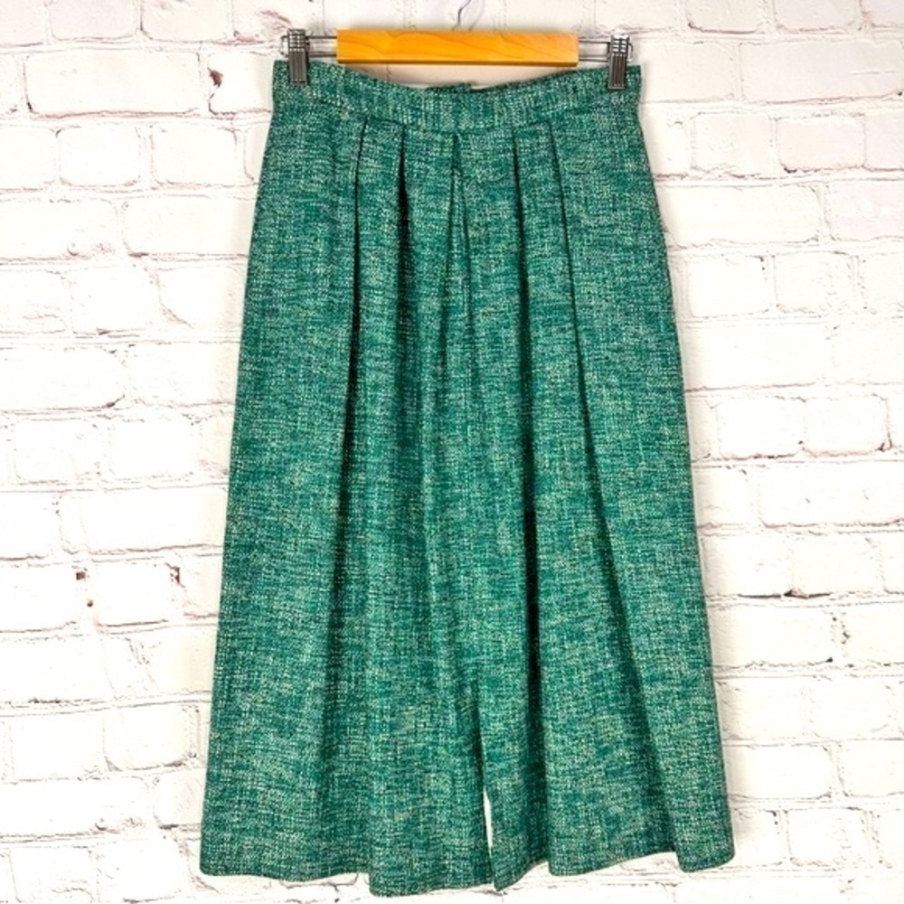Vintage pleated skirt size 12 granny preppy midi lined green teal cottagecore